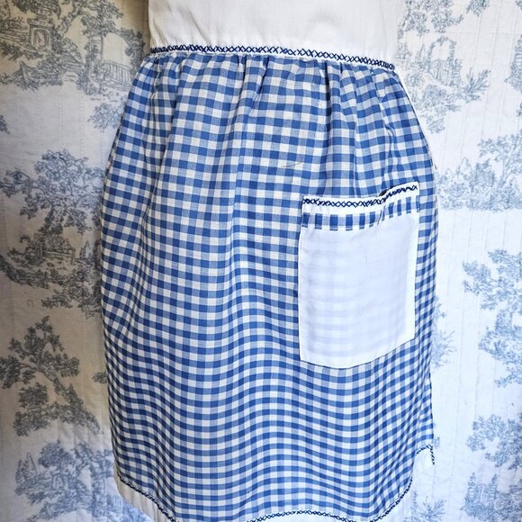 Vintage Apron Blue White Gingham - Picture 3 of 6
